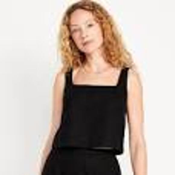 Old Navy Womens Small Sleeveless Linen Blend Crop Top Black Square Neckline - Picture 1 of 7